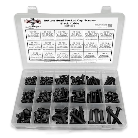 Boltsandnuts.Com Inch Alloy Button Head Socket Cap Screws Black Oxide Assortment - 211 PCS Assortment Kit #289